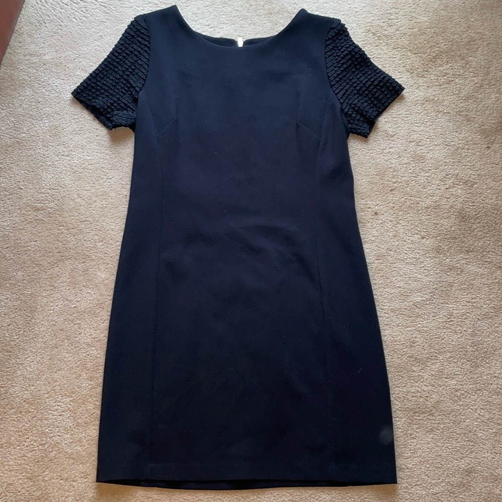 SANDRO Paris Black Short Textured Sleeve Sheath Dress size 3 (M/L) Zipper Back